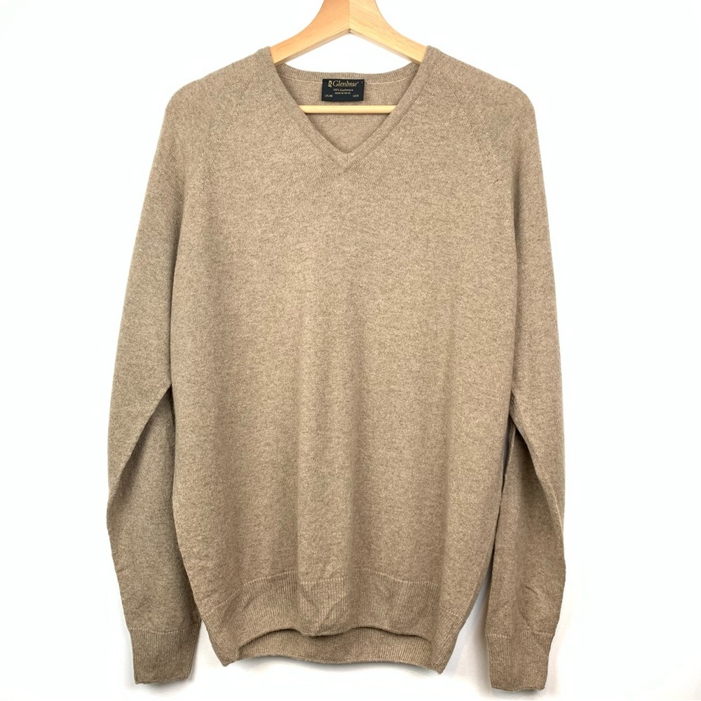 Glenbrae 100% Cashmere Sweater Sz Small V Neck Light Brown UK Made Quiet Luxury